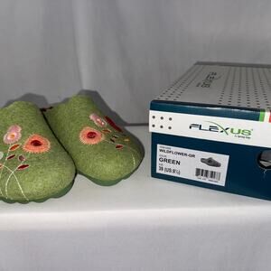 Flexus Green Embroidered Wildflower Mules